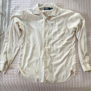 Vintage Polo Ralph Lauren Cream Button Down Shirt, Cotton/Silk/Linen Blend
